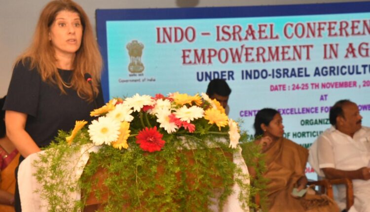 Tammy Ben Haim, Consul General of Israel to South India, speaking at the Indo-Israel Conference on Women Empowerment in Krishnagiri on Thursday.